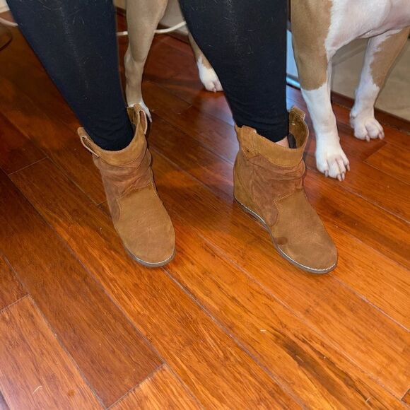 Aldo brown suede leather ankle boots 3” heels wedge SZ9 . - Picture 8 of 9